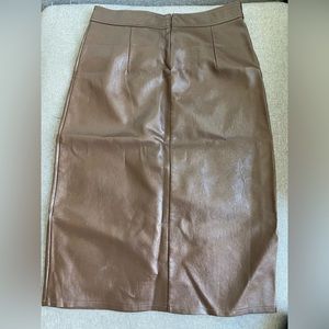 Oliviarose Saddle Brown Slit Hem Leather Skirt-L